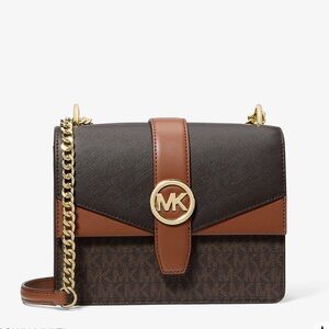 Michael Kors Greenwich Brown Monogram Small Flap Crossbody